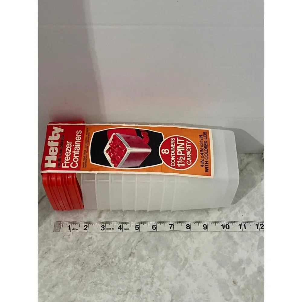 Vintage 1978 Hefty Plastic Freezer Containers 8 Pack 1.5 Pint Red Lids New NOS